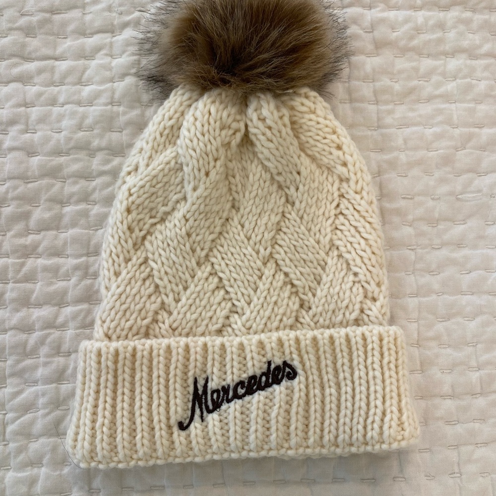 Mercedes Cream Knit Beanie with Pom-Pom